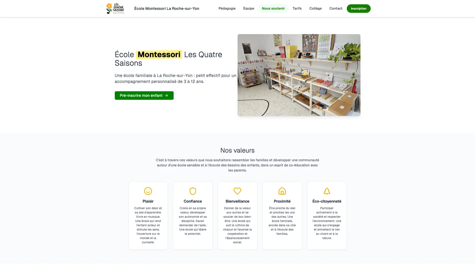 Site de l’école Montessori Les Quatre Saisons à La Roche-sur-Yon